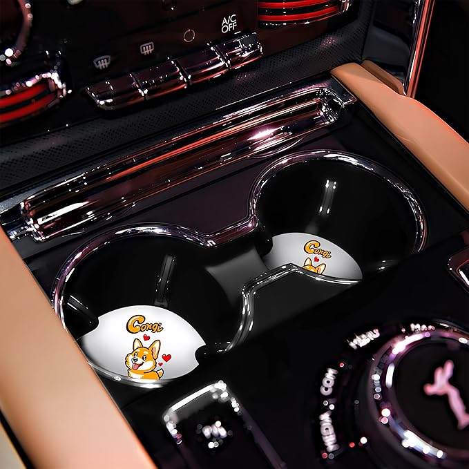 2 Pack Corgi Car Cup Holder Coaster, Cute Car Interior Accessories Drink Coaster for Women & Men, Corgi Lovers Themed Gifts Stuff Accessories Things Merchandise Items!