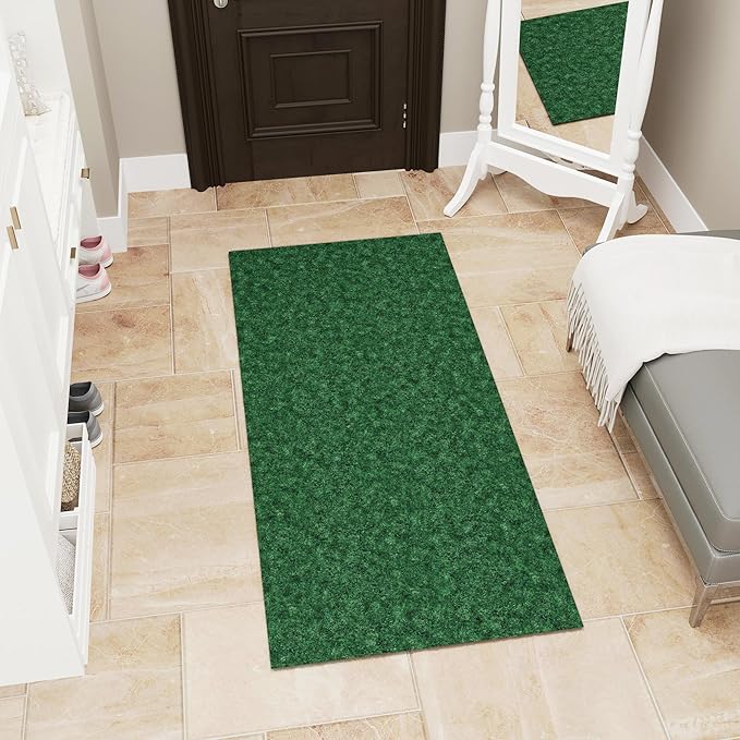 Ottomanson Mud Mat 2' x 3' Entryway Rug - Non-Slip Scraper Doormat for Muddy Paws, Dirt Trapping Indoor/Outdoor Mat for High-Traffic Areas, Kitchen, Garage, Patio, Green