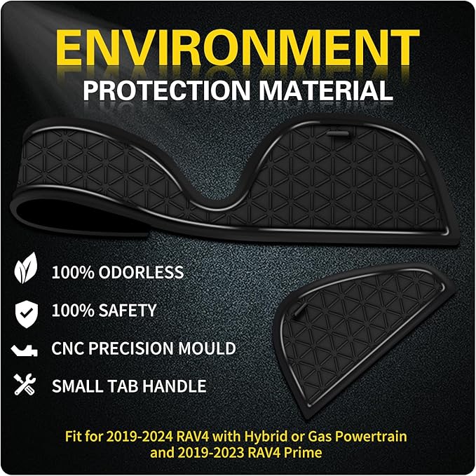 Premium Liner Mat Accessories Compatible with Toyota RAV4 2019-2024 and 2021-2024 RAV4 Prime, Custom Fit Cup Holder, Door Pocket and Center Console Inserts (Black Trim, 14-PCS)