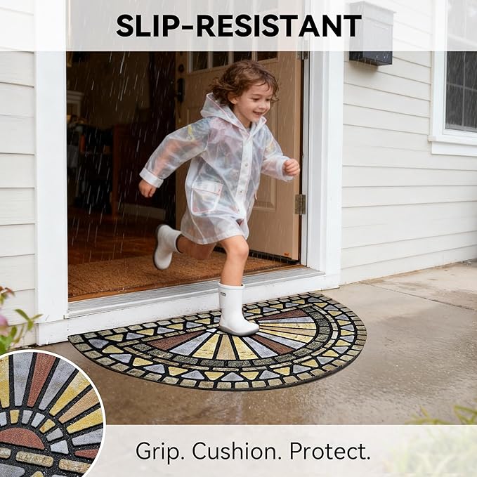 Outdoor Rubber Mat 17.71"x29.52" Heavy Duty, Waterproof Doormat for Outside Entrance, Non-Slip Backing, Easy Clean Patio Carpet for Garage, Porch, Deck, Kitchen (Yellow)