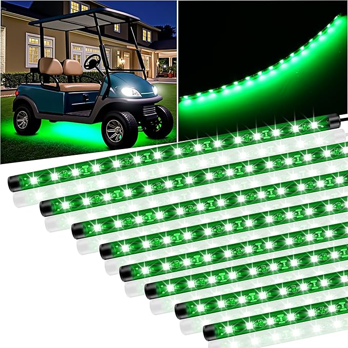 8 Pcs Car Led Light Strip IP67 Waterproof 11" Flexible Led Lights Underglow 12V for Car Motorcycle Boat Golf Cart Interior Exterior Decoration - Green