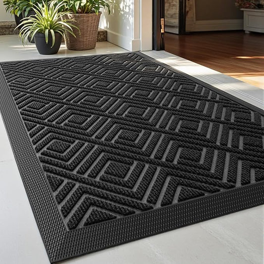 DEXI Front Door Mat Outside Entrance, Heavy Duty Rubber Backed Doormat, Stain and Fade Resistant, Low-Profile Easy Clean Entryway Floor Mats, 2x3, Checkered Black
