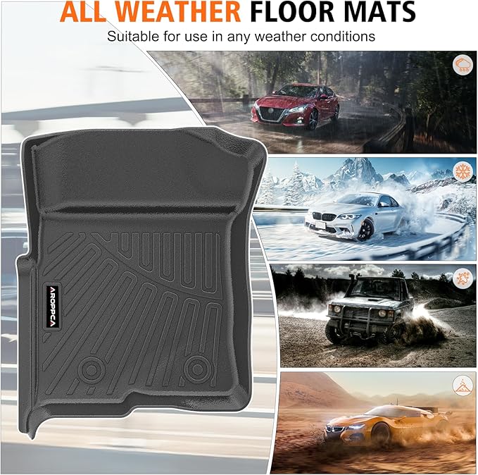 All Weather Floor Mats for 2010-2014 Ford F150 SuperCrew/Crew Cab with 1st Row Bucket Seat, TPE Rubber Floor Liners Anti-Slip Full Set Automotive Mats for 2014 F150 Accessories