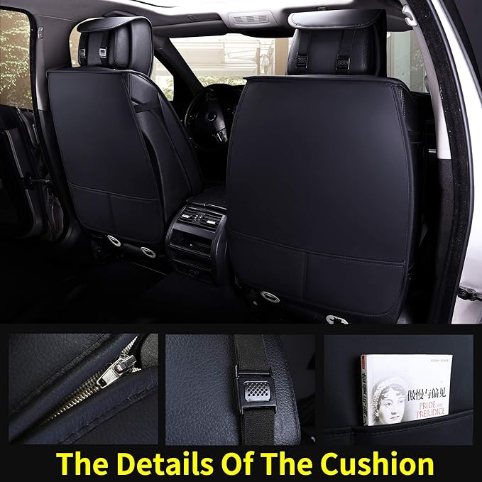 Aierxuan 2pcs Car Seat Covers Front Set with Waterproof Leather, Airbag Compatible Automotive Vehicle Cushion Cover Universal Fit for Most Cars (Black and White)