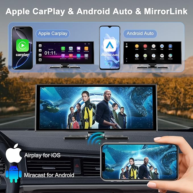 [11" Fully Laminated 60fps Touchscreen] -Accfly Wireless car Play Screen for Apple carplay &Android Auto, OTA Updates -HD Front Dashcam & Backup Camera, Car Stereo Radio/GPS Navigation/BT Audio