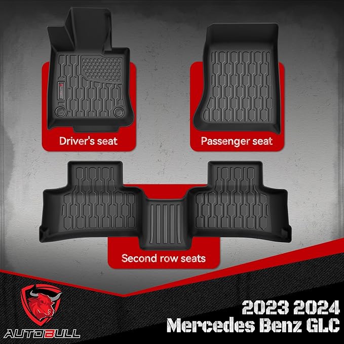 Floor Mats Compatible with 2023 2024 Mercedes Benz GLC, All Weather TPE Floor Liners, Custom Fit Car mats, 1st & 2nd Row, Black