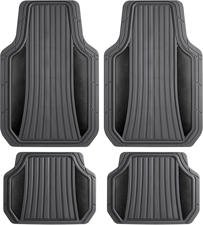 Motor Trend ChromeTech Car Floor Mats Full Set - Durable Rubber Floor Mats for Cars with Two Tone Accent, All Weather Interior Protection for Front and Rear with Non-Slip Backing, Gray/Black