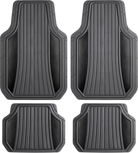Motor Trend ChromeTech Car Floor Mats Full Set - Durable Rubber Floor Mats for Cars with Two Tone Accent, All Weather Interior Protection for Front and Rear with Non-Slip Backing, Gray/Black