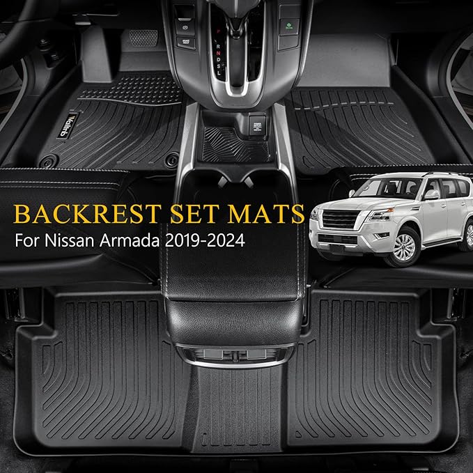 Wailtnb-All Weather Floor Mats & Cargo Liner Backrest Mat for Nissan Armada 2019-2024 Bench & Infiniti QX80 Custom Fit Nissan Armada 2019-2024 Bench & Infiniti QX80 Waterproof Durable Accessories