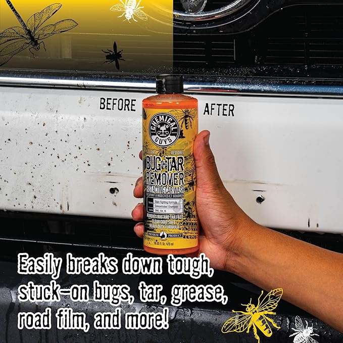 Chemical Guys Bug and Tar Remover Fast Acting Car Wash - Heavy Duty Cleaner for Bugs, Tar, Grime, Tree Sap & Bird Droppings - Safe for Car Paint, Glass, Chrome, Plastic, All Exterior Surfaces - 16 oz