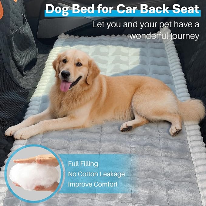 Dog Car Seat Cover for Back Seat, Dog Bed for Car, Fit for Backseat Extenders, Car Seat Protector, Nonslip Soft Durable for Cars Trucks and SUVs (Light Gray and White, 24.8"*54")