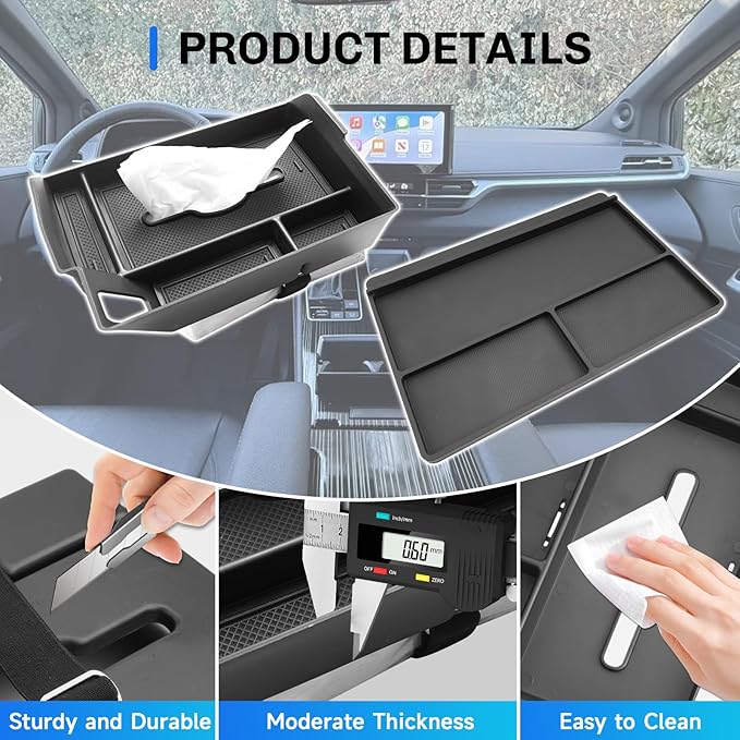 SXCY for 2025 Toyota Sienna [Tissue Tray + Anti-dust Mat] Center Console Organizer for Toyota Sienna 2021-2025 Center Console Tray Sienna 2025 Accessories Paper Box Towel Organizer Storage