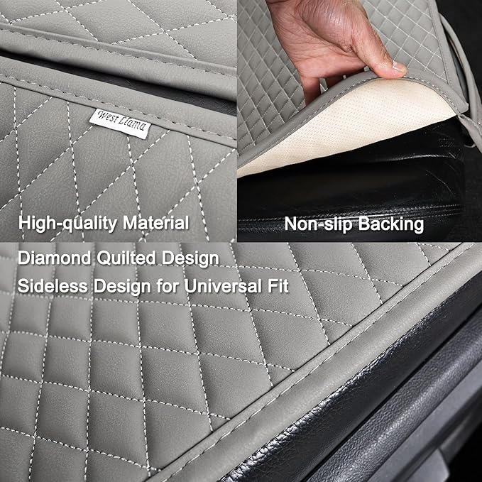 West Llama Pu Leather Car Seat Bottom Covers Protectors Include 1 Rear Bench Seat Cover Universal Fit 90% Vehicles,Gray