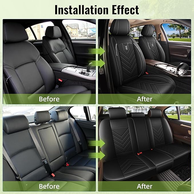 AOMSAZTO Car Seat Cover for Chevrolet Chevy Equinox 2007-2025 2026 Full Set, Leather Car Seat Protector Waterproof, Non Slip Car Seat Cushion, Interior Seat Covers Automotive Accessories - Black