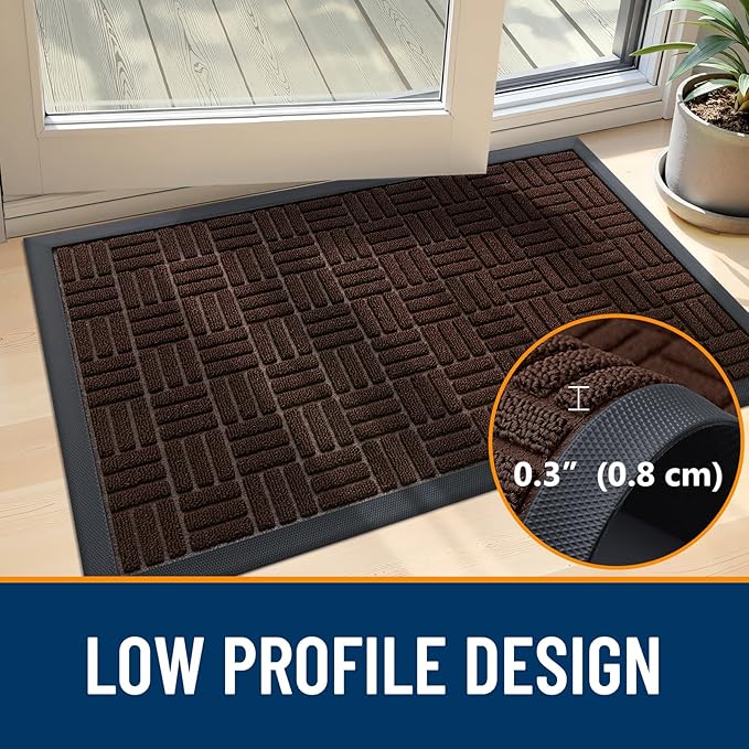 OLANLY Front Door Mat Outside Entrance 35x23, Absorbent, Heavy Duty Sturdy Natural Rubber Doormat Indoor Outdoor, Stain and Fade Resistant, Non-Slip Backing Low Profile Floor Mat for Entryway, Brown