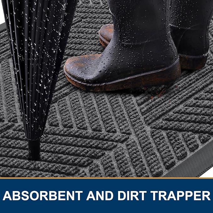 Smiry Front Door Mat Outside Entrance, Heavy Duty Sturdy Natural Rubber Doormat, Trap Dirt and Moisture, Easy Clean Low Profile Mats for Indoor Outdoor Entry, Irregular Triangle (29.5x17, Light Grey)