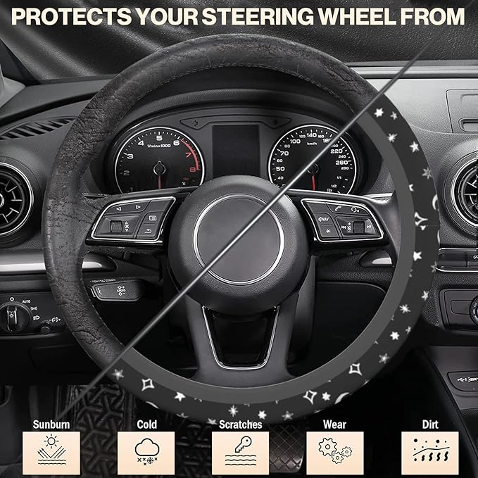 Steering Wheel Cover Moon and Star, 15 Inch Car Accessories for Women Girls Girly, Universal Anti Slip Neoprene Auto Interior Decor Anti Slip Car Protector
