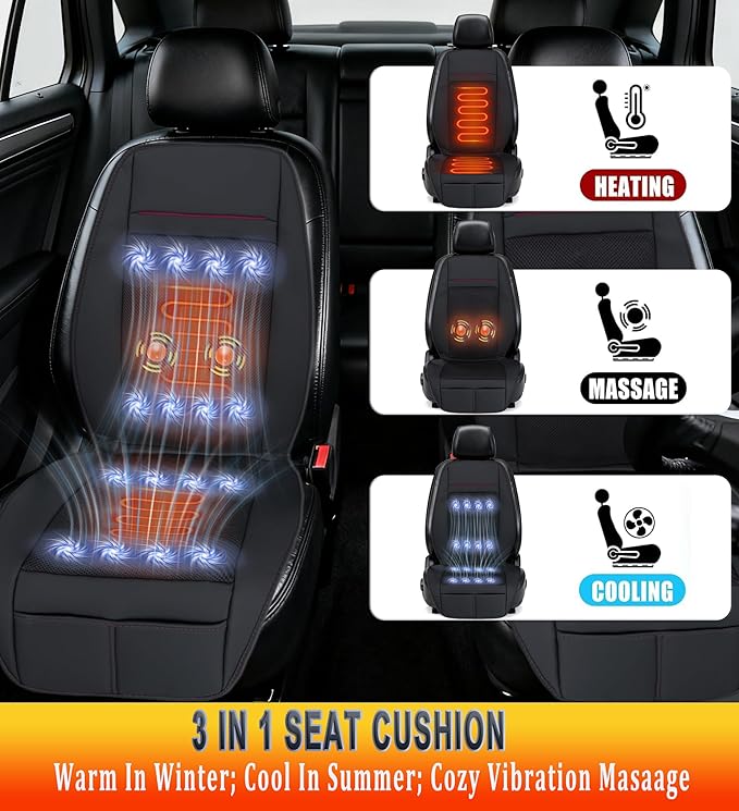 16-Fan Ventilated Car Seat Cooler with Massage, 12V All-Season Cooling Cushion for Front Seats in Cars and SUVs (Cooling&Heated&Massage-3)