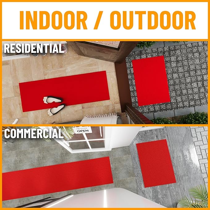 Ottomanson Mud Mat 2'7" x 3' Entryway Rug - Non-Slip Scraper Doormat for Muddy Paws, Dirt Trapping Indoor/Outdoor Mat for High-Traffic Areas, Kitchen, Garage, Patio, Red