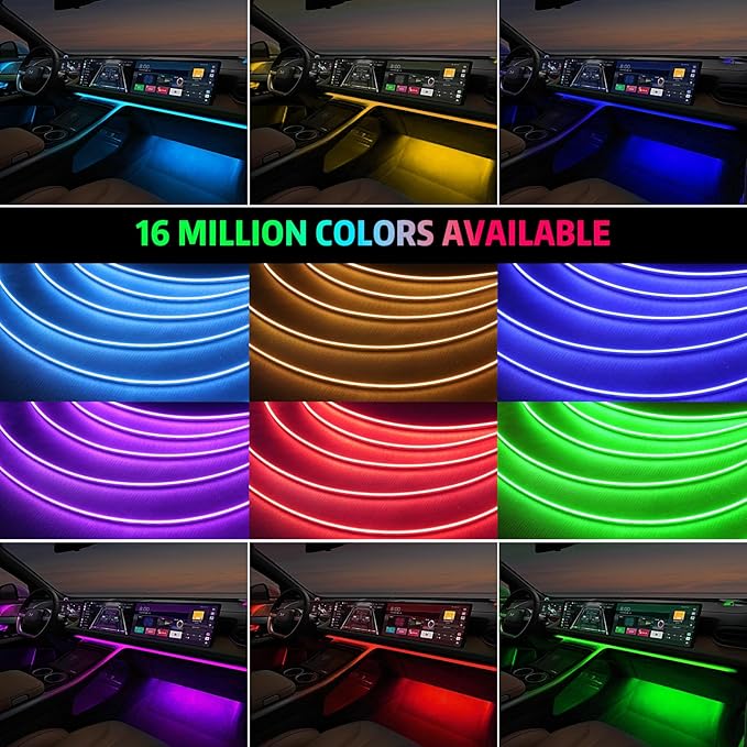 Acrylic Interior Car Lights, AMKI Car LED Strip Light with APP Control, Accessories Car Ambient Light Kit with RGB 14 in 1 and 175 inches 593 LEDs, 16 Million Colors Music Active Neon Lighting
