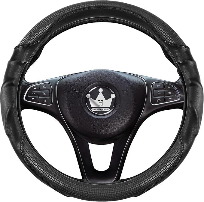 3D Car Steering Wheel Cover Comfort Grip Massage Sporty Anti-Slip Carbon Fiber Faux Leather for F150, Trucks, Jeep, Van, Car Handle Covers for All Seasons, 15.2-16in, Black