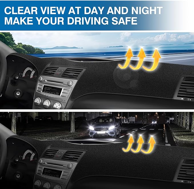 KUST Car Dash Cover Compatible with Toyota Camry 2007 2008 2009 2010 2011 Polyester Dashboard Cover Non-Slip Dash Protector Interior Accessories for Camry Custom Fit Dash Mat No Glare Black