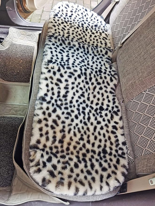 Winter Soft Warm Faux Rabbit Fur car seat Cushion,Universal fit Plush Front and Back Fuzzy car seat Pads Cushion Cover Protector - 1pcs (Back seat 1pcs, Leopard dots)