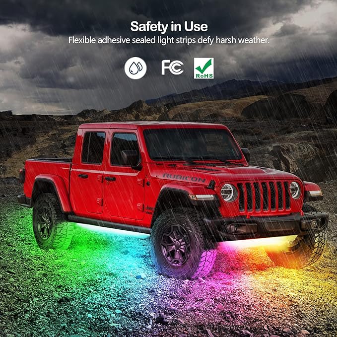 Underglow Led Lights for Cars, 6 pcs RGB-IC Smart LED Lights with Dream Color Chasing and 16 Million Colors with App and Remote Control, Waterproof Underglow Kit for Cars, SUVs, Trucks