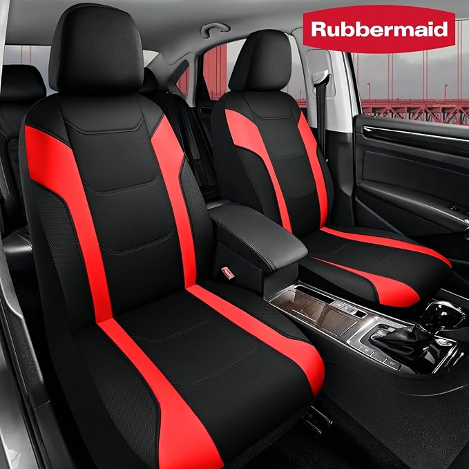 Rubbermaid Leather Car Seat Cover – Universal Front Seat Cover, Airbag Compatible, Easy to Install, Water-Resistant and Durable Automotive Seat Cover for Cars, Trucks, SUVs, Vans – Red