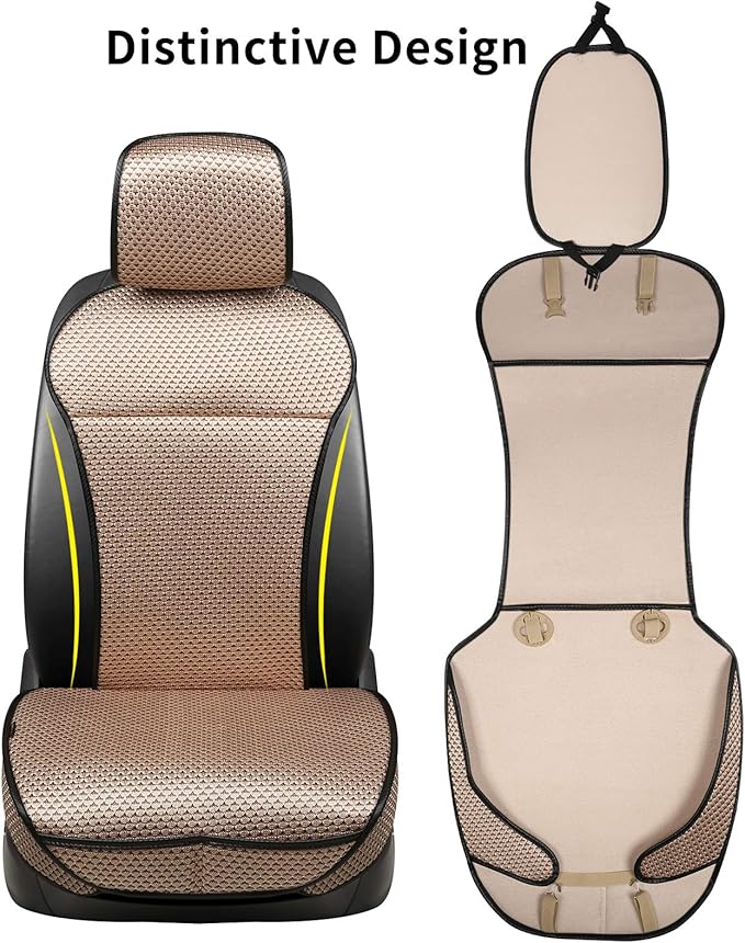 Auto Newer Luxury Breathable Car Seat Cover Fit Four Seasons, Universal Front of Car Seat Cushions, Bottom Seat Covers of Full Wrapped Edge,Universal Fit for 95% Cars,SUV,Pickup(Beige，2PCS)