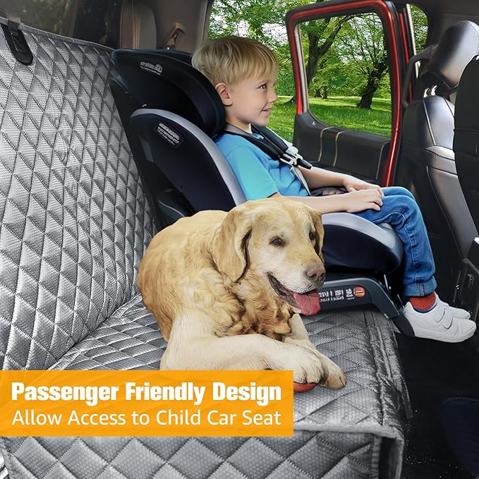 PETICON Dog Car Seat Covers for Truck Ford F-Series/Chevrolet Silverado/Ram/GMC Sierra, Waterproof Pet Back Seat Cover for Trucks, Scratchproof Nonslip Durable Rear Seat Cover for Dogs (Gray)