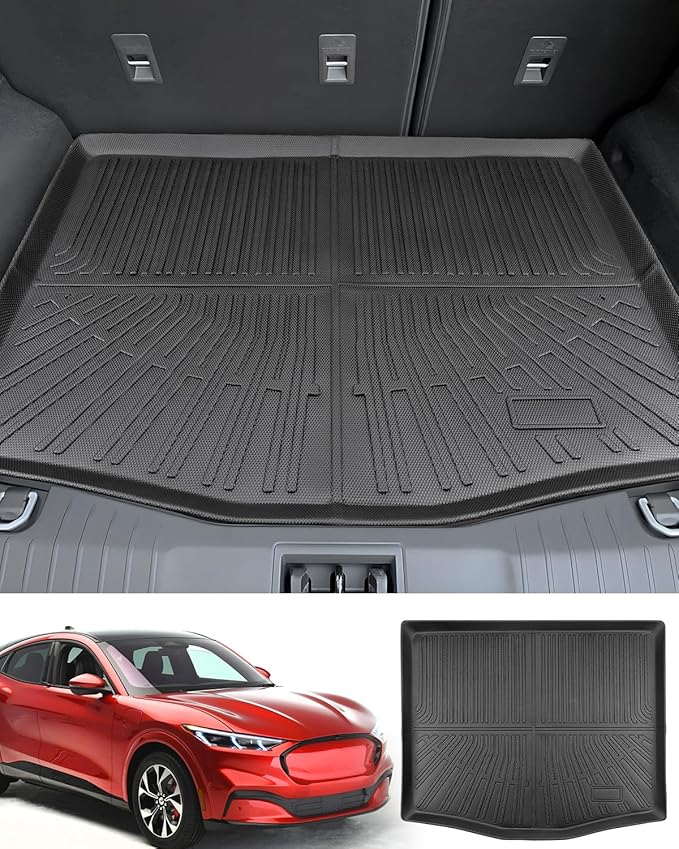 DiffCar® for Ford Mustang Mach E Floor Mats 2025 2024 2023 2022 2021 (NOT for Ford Mustang), All Weather Custom Fit for Mustang Mach E Accessories (Trunk Base Upper Only), TPE Car Rubber Mats for Car