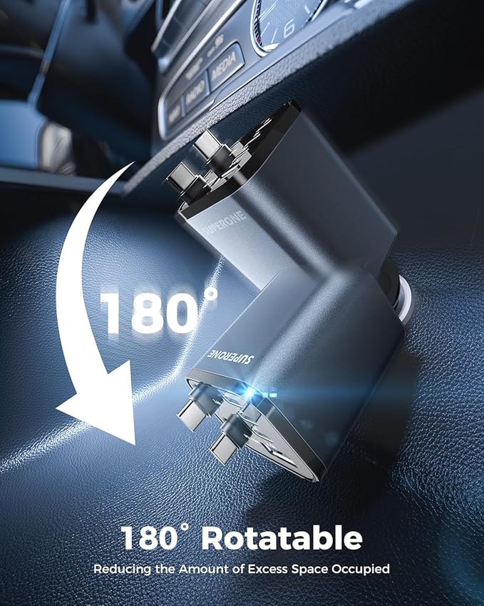 SUPERONE Retractable Car Charger, [Ultra-Compact] 6-Port Car Charger USB C, iPhone Car Chargers Fast Charging with Dual USB C Cables, Car Accessories Phone Chargers for iPhone 17/16/15/14/13/12 Series