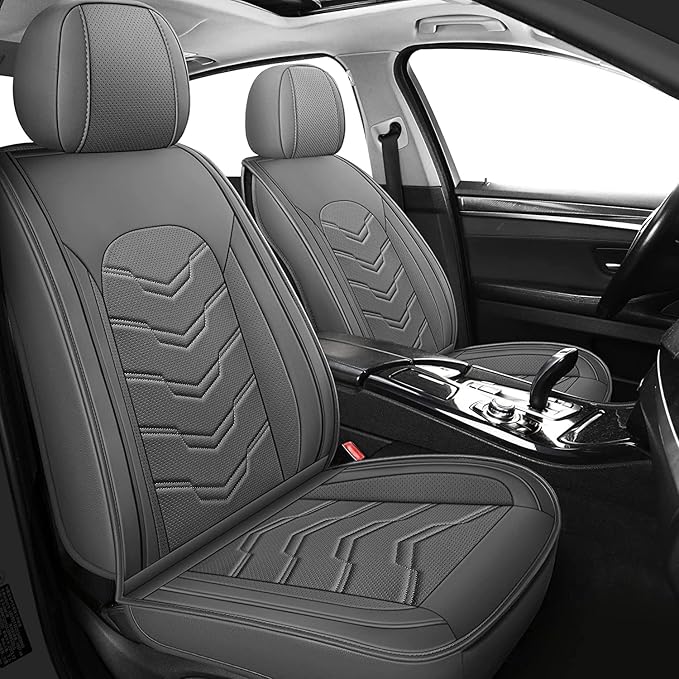 AOOG Leather Car Seat Covers Universal fit Most Sedans SUV Trucks, (Full Set, Grey)