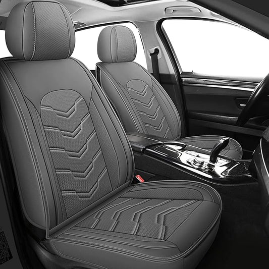 AOOG Leather Car Seat Covers Universal fit Most Sedans SUV Trucks, (Full Set, Grey)