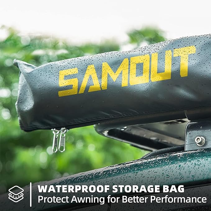 Vehicle Awning, 8.2ft x 10ft, Rooftop Pullout Ripstop UPF50+ Side Awning, Reinforced Hinges & Poles for Jeep/SUV/Truck/Van