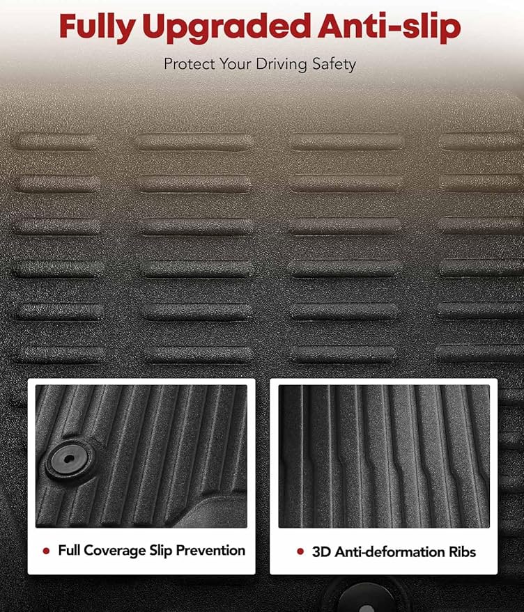 YHTAUTO Floor Mats Fit 2019-2025 Chevy Silverado/GMC Sierra 1500, 2020-2025 Silverado/Sierra 2500HD/3500HD Crew Cab (w/Rear Underseat Storage Box & Front Bucket Seat), TPE All Weather Floor Liner