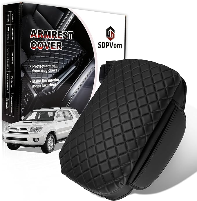 Armrest Cover for Toyota 4Runner Center Console Pad with Organizer Storage Pockets, Black Faux Leather Arm Rest Lid Protector Cushion Interior Accessories (2003-2009)