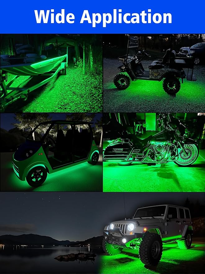 YM E-Bright 4Pcs Led Strip Lights for Car, 12inch Waterproof IP68 Car Underglow Strip Lights Decoration 18SMD 12V Led Interior Exterior Lights Strip for Cars Motorcycles Truck Golf Cart Boat - Green