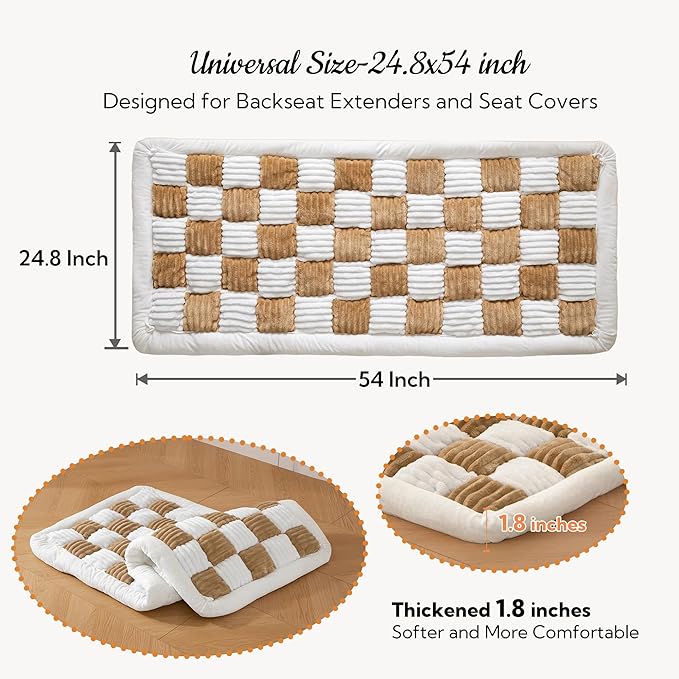 Soulbond Backseat Pet Bed Mat,Dog Bed for Car,Fuzzy Dog Seat Cover for Car Back Seat, Non-Slip Travel Pet Mat, Fit for Backseat Extenders and Seat Covers(Brown and White)