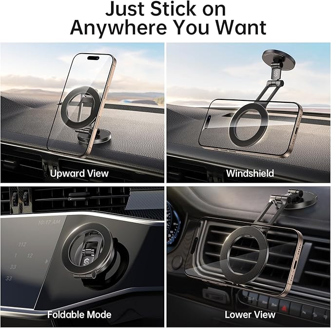 Syncwire Fits MagSafe Car Mount for Car Dash&Tesla Screen[All-Metal] Magnetic Phone Holder, [Flexible Three-axis]360° Rotation Car Mount Strong Magnets Car Phone Holder for iPhone 17 16 15 14 Pro Max