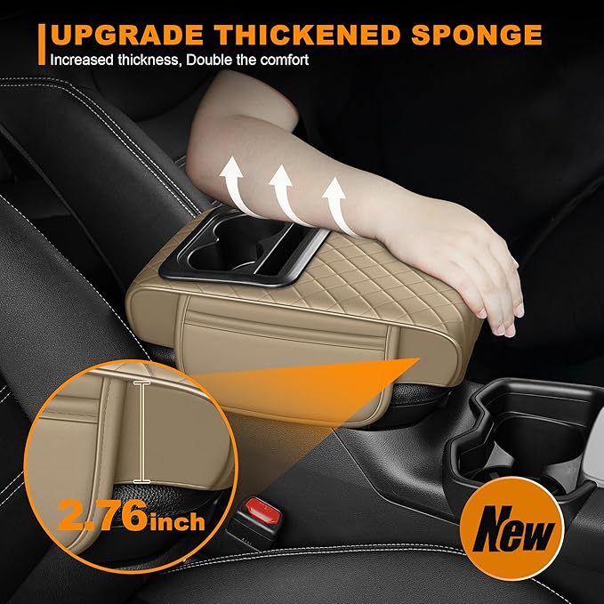 Armrest Cover for Car Fit for Jeep Compass - Center Console Cover with Cup Holders and 2 Storage Pockets(Beige)