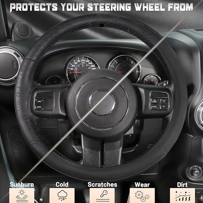 SEG Direct Car Steering Wheel Cover for F-150 Tundra Range Rover 15.5-16 inch, Black Microfiber Leather