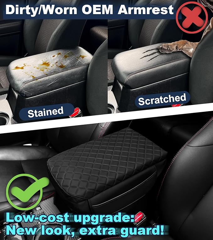 Armrest Cover for Toyota 4Runner Center Console Pad with Organizer Storage Pockets, Black Faux Leather Arm Rest Lid Protector Cushion Interior Accessories (2025-2026)