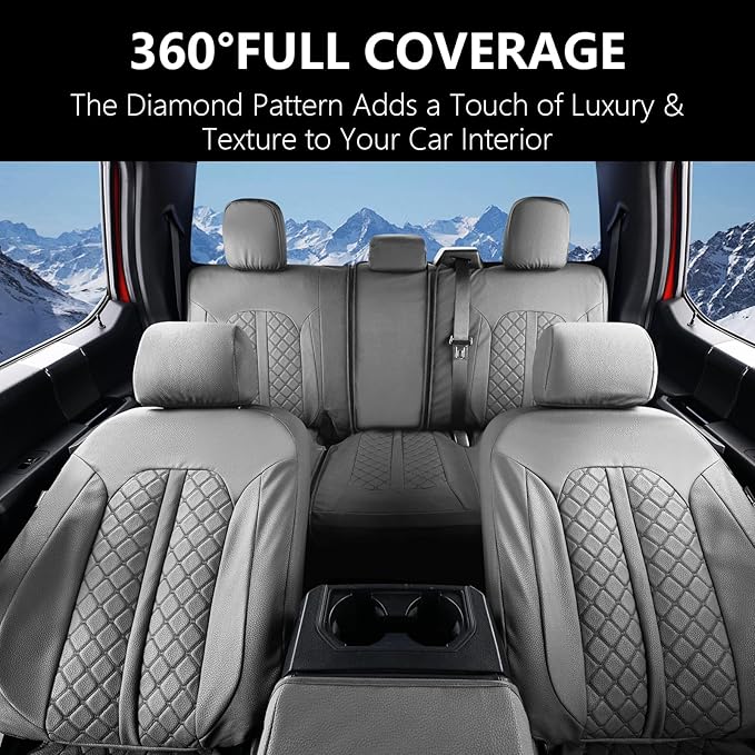 Truckiipa Leather Seat Covers for Chevy Silverado 1500 Car Seat Cover Fit for 2007-2013&2019-2024 Chevy Silverado GMC Sierra 1500, 2020-2024 2500HD 3500HD Double Crew Extended Cab, Full Set, Grey