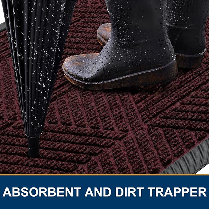 Smiry Front Door Mat Outside Entrance, Heavy Duty Sturdy Natural Rubber Doormat, Trap Dirt and Moisture, Easy Clean Low Profile Mats for Indoor Outdoor Entry, Irregular Triangle (47x32, Dark Red)