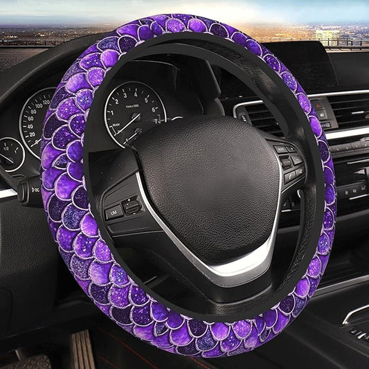 Purple Mermaid Fish Dragon Scales Cool Funny Steering Wheel Cover Car Accessories Cute for Women Girls Girly Universal 15 Inch Neoprene Auto Interior Decor Anti Slip Car Truck Protector