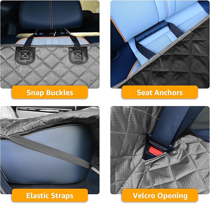 PETICON Dog Car Seat Covers for Truck Ford F-Series/Chevrolet Silverado/Ram/GMC Sierra, Waterproof Pet Back Seat Cover for Trucks, Scratchproof Nonslip Durable Rear Seat Cover for Dogs (Gray)