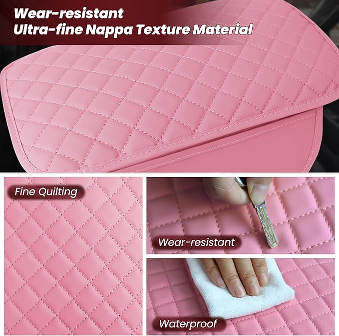Upgraded Car Center Console Cover with 2 Storage,Arm Rest Covers Armrest Cover for Car, Microfiber Leather Car Armrest Cover Cushion, Universal Car Interior Accessories for Vehicles（Pink Longer）