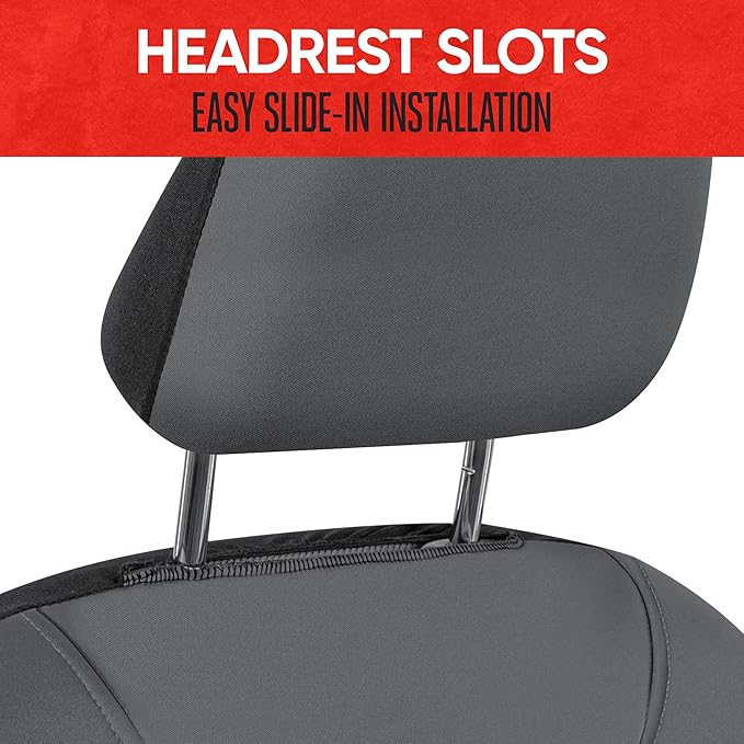 Motor Trend AquaShield Waterproof Front Seat Covers, Solid Gray Seat Covers for Cars – Neoprene Front Car Seats Cover, SUV Seat Covers Protector - Car Interior Cover for Auto, Trucks, & Dog Owners